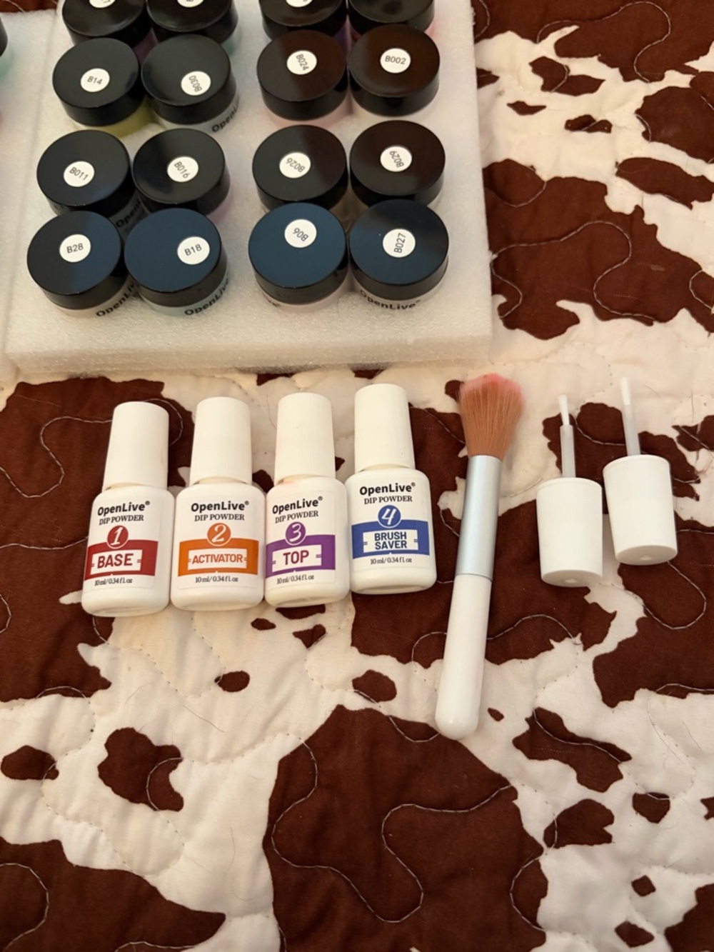 OpenLive Dip Powder Kit with Brush - White Bottles - only used once-